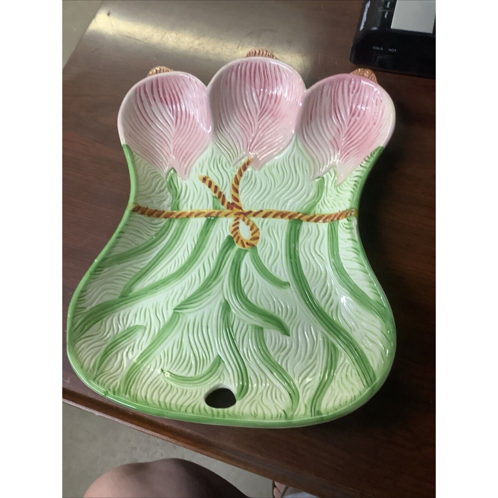 Nice Handpainted PINK & GREEN FLORAL Design Serving Tray 13.5"‎ x 17" x 2 1/4"